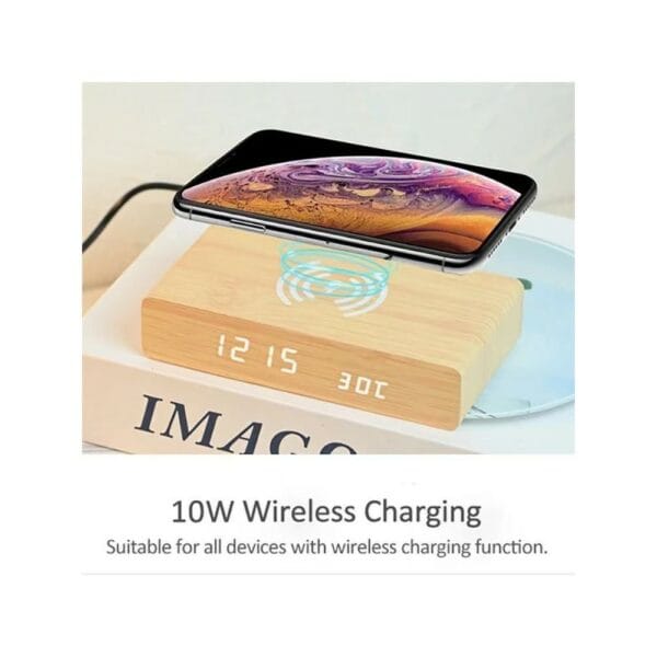 icarus wooden wireless charger with digital clock (cr3029)
