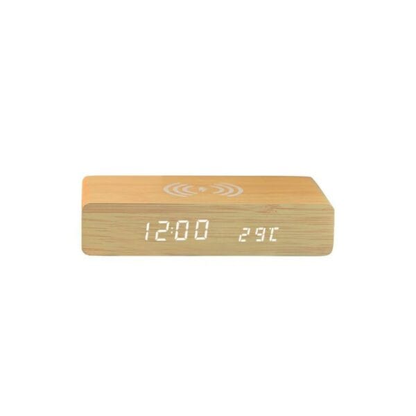 icarus wooden wireless charger with digital clock (cr3029)