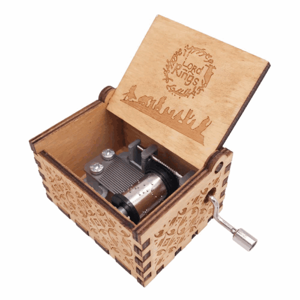 engraved wooden music box lord of the rings theme