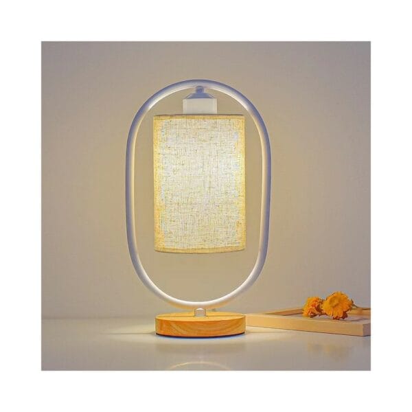 lamp with beige linen lampshade