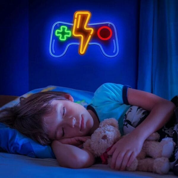 lightning bolt game controller neon sign