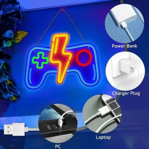lightning bolt game controller neon sign