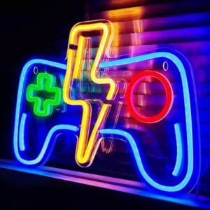 lightning bolt game controller neon sign