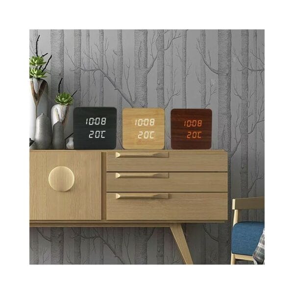 modern square led wooden alarm clock