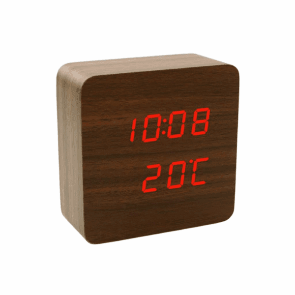 modern square led wooden alarm clock
