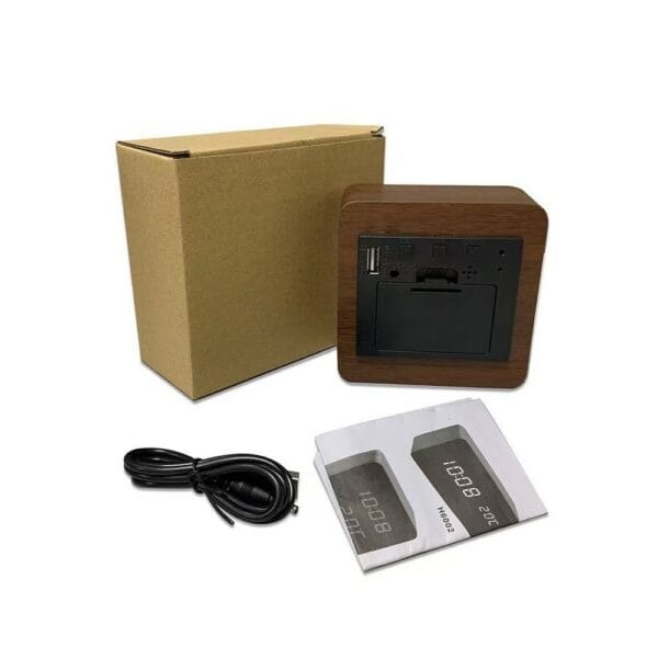 modern square led wooden alarm clock