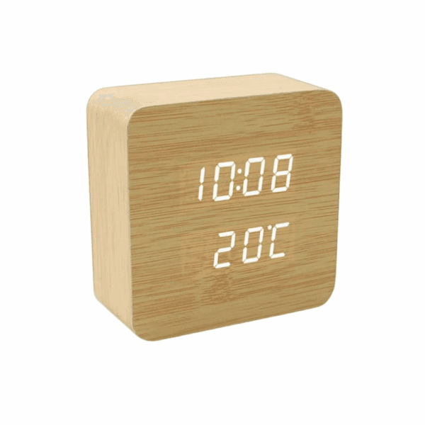 modern square led wooden alarm clock