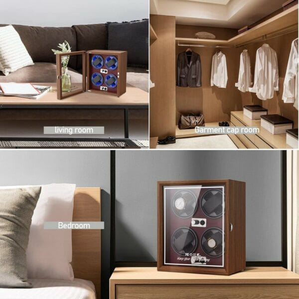 quadruple watch winder with led light black
