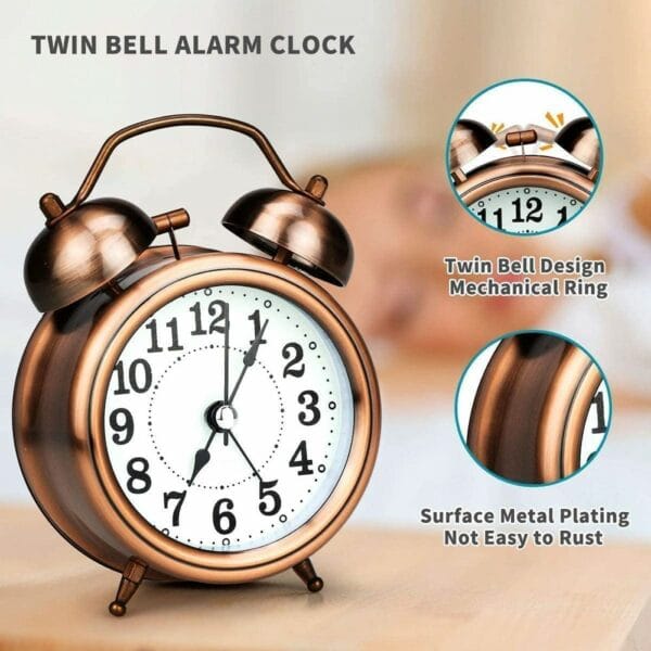 vintage look twin bell analog table alarm clock (20490500118)