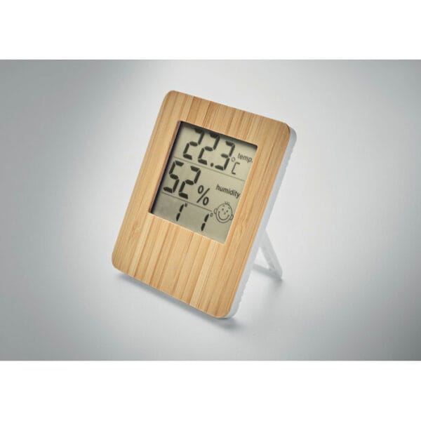 bamboo weather station includes a clock, temperature, humidity...
