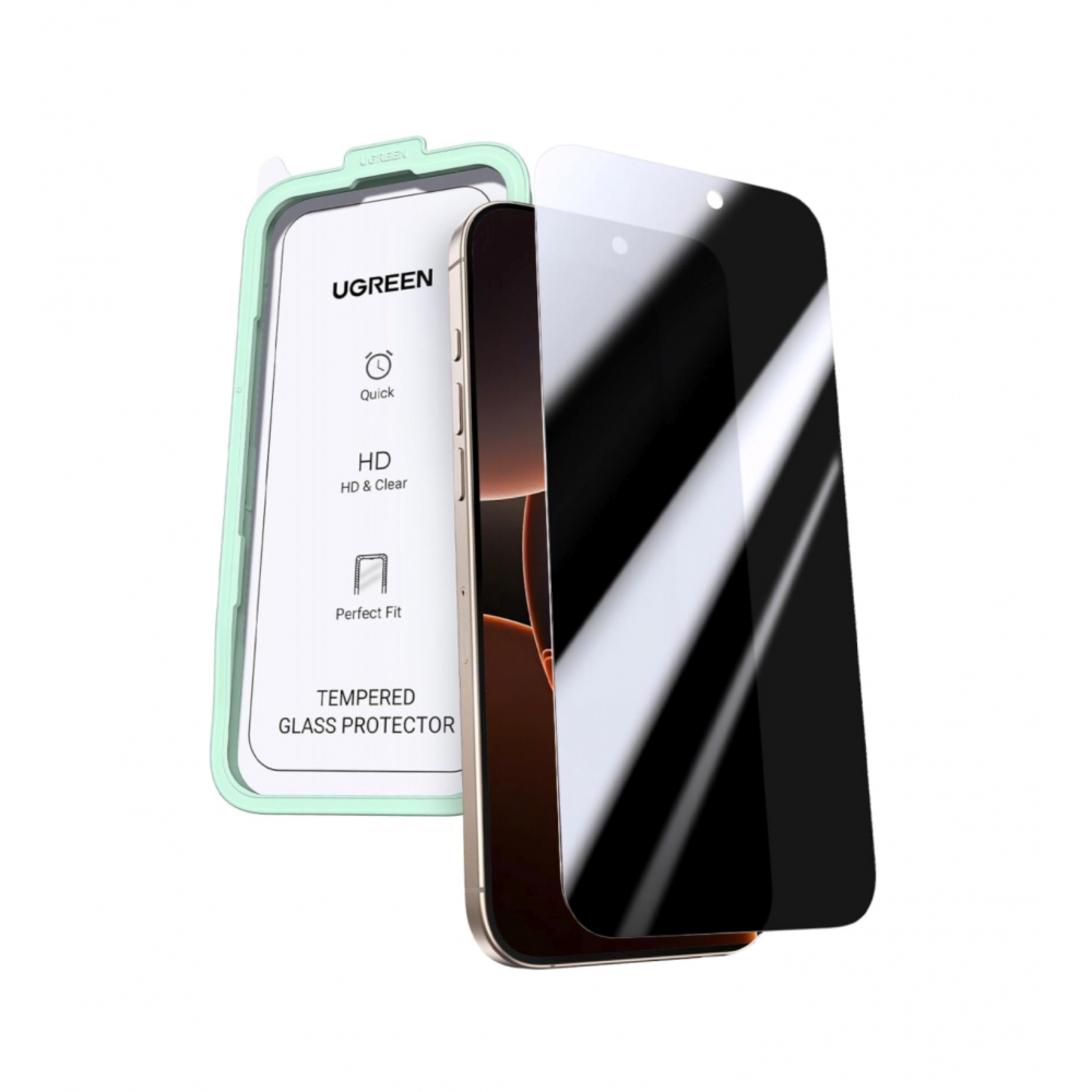 ugreen 45976 full coverage privacy screen protector with installation frame for iphone 16 pro max (1 pack)