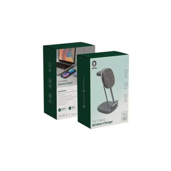 green lion 3 in 1 fabric wireless charger 15w grey