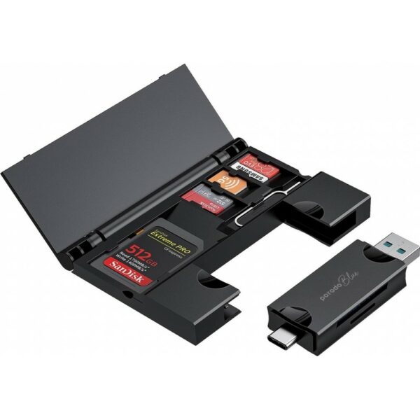 porodo blue 2 in 1 card reader with card holder black