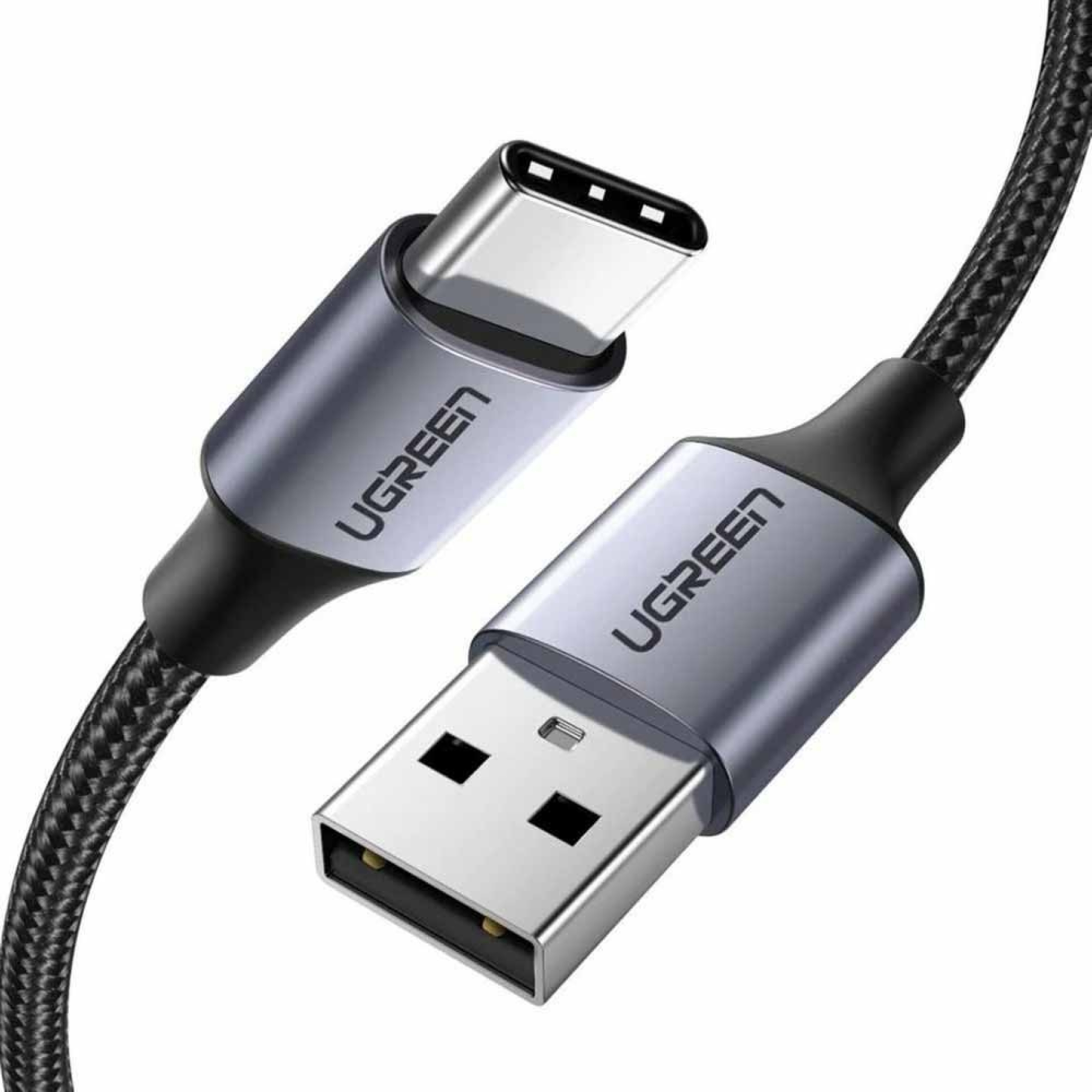 ugreen 60128 usb a 2.0 to usb c cable nickel plating aluminum braid 2m (black)
