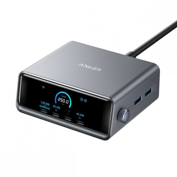 anker prime 250w gan desktop charger 6 ports silver (a2345241)