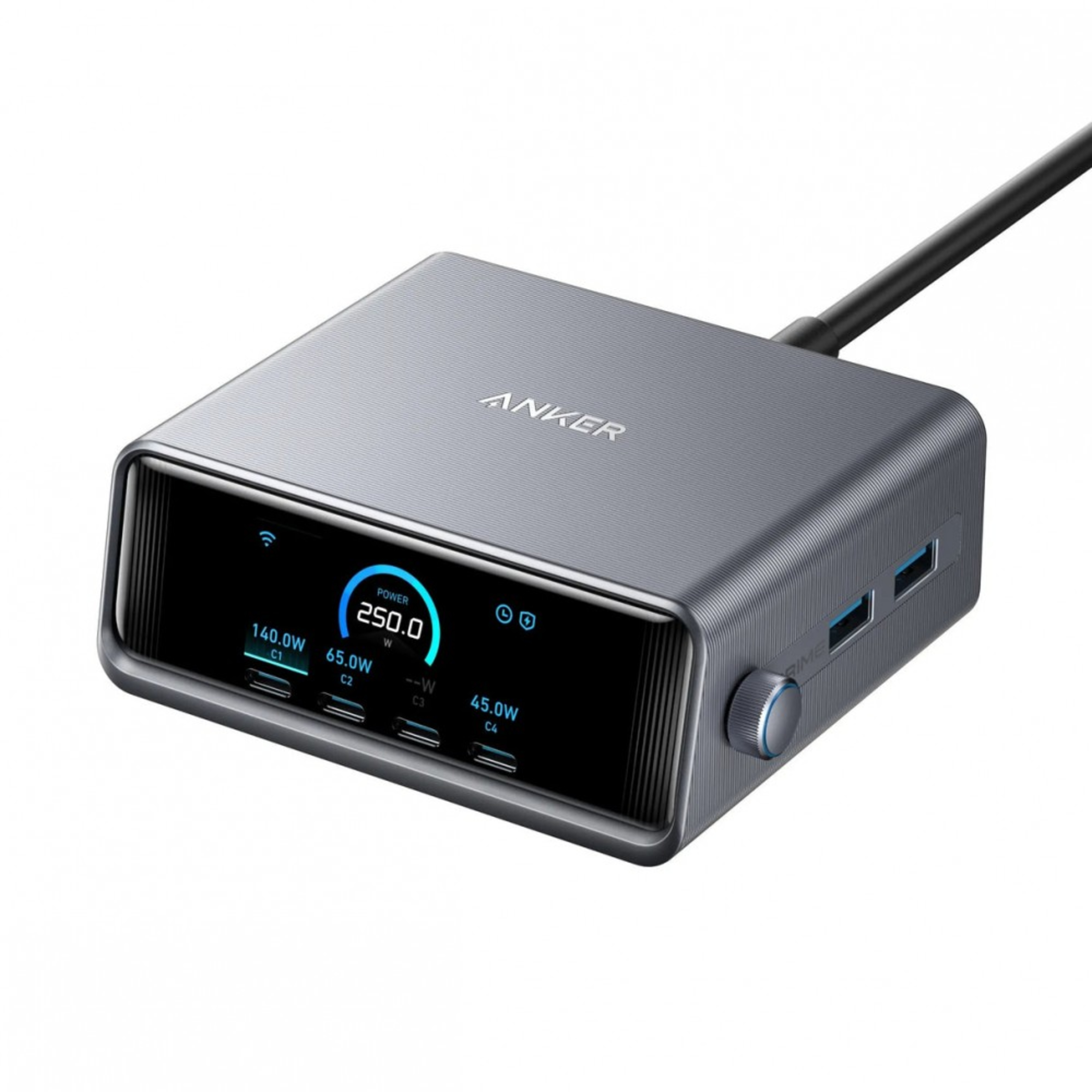 anker prime 250w gan desktop charger 6 ports silver (a2345241)