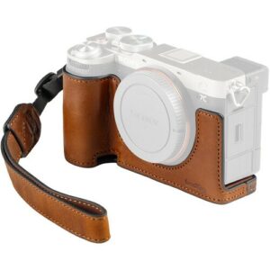 smallrig leather half case with strap for sony a7c ii / a7cr (brown)