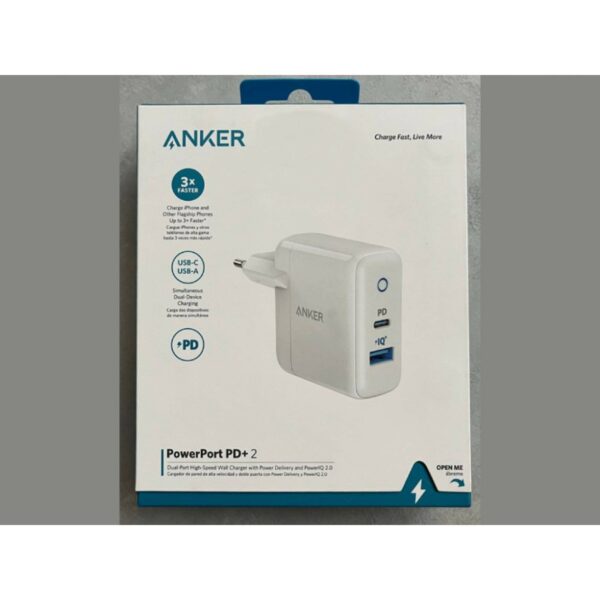 anker powerport pd+ 2 wall charger 35w white (a2636l21)