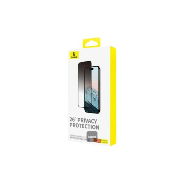 baseus diamond full coverage 28* privacy protection tempered glass for ip 15 pro max