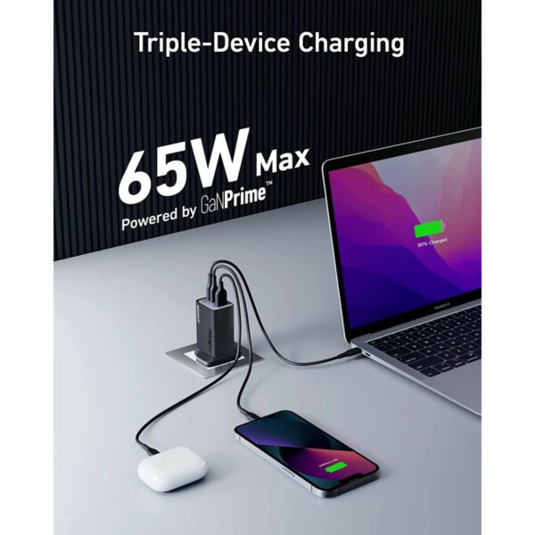 anker 735 usb c charger ganprime 65w pps 3 port fast wall charger (a2668211/b1)