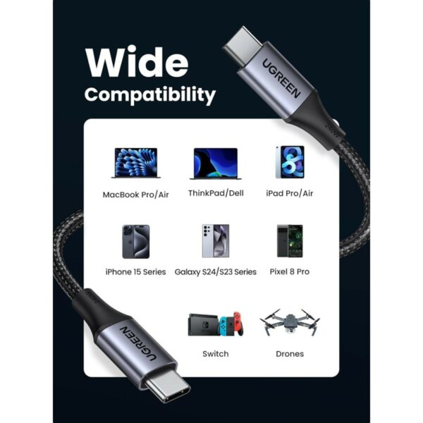 ugreen 90440 usb c to usb c cable 240w aluminum case with braid 2m (space gray)