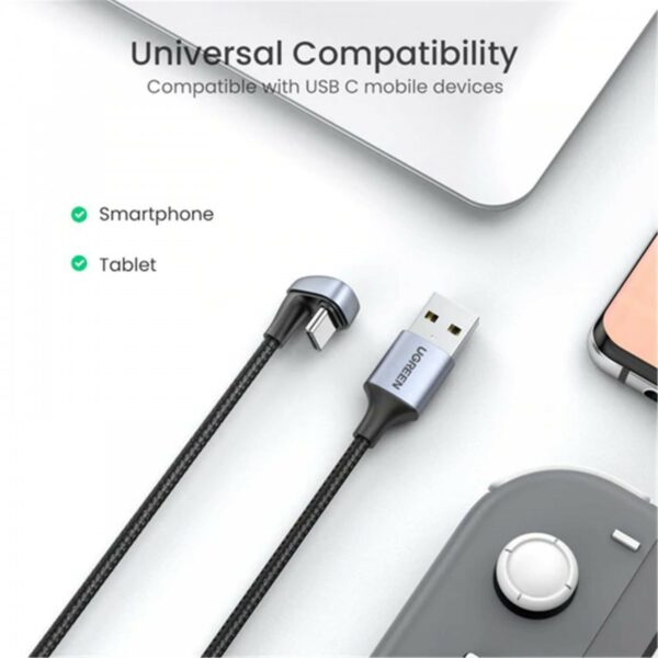ugreen 70315 usb2.0 a to angled usb c cable aluminum case with braided 2m (black)