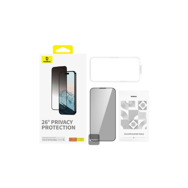 baseus diamond full coverage 28* privacy protection tempered glass for ip 15 pro max