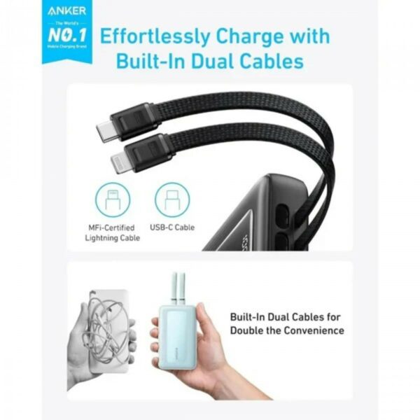 anker zolo power bank 10000mah 30w with built in usb c and lightning cables (a1680h11)