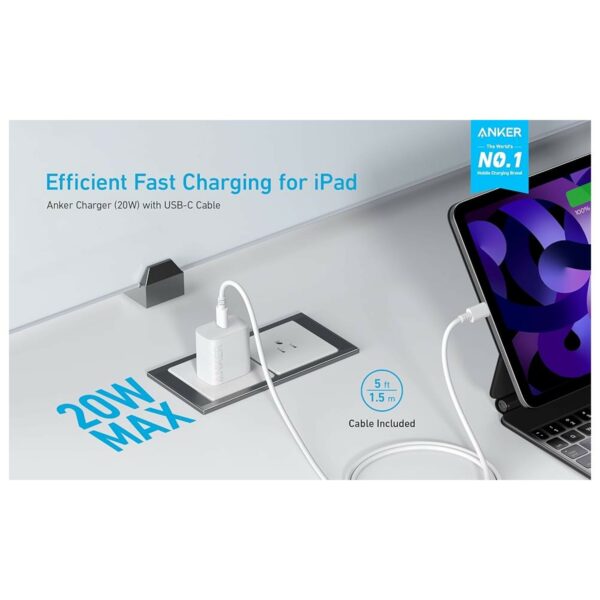 anker 20w usb c fast wall charger and 5 ft cable included (b2347121)