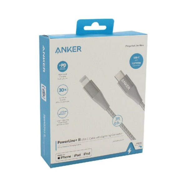 anker powerline +ii usb c cable with lightning connector 3ft (a8652h41)