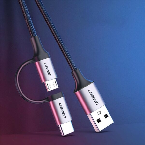 ugreen 30875 usb a to micro usb + usb type c cable 1m (black)