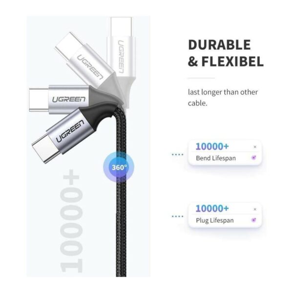 ugreen 50152 usb 2.0 c m/m round cable nickel plating aluminum shell 2m (gray black)