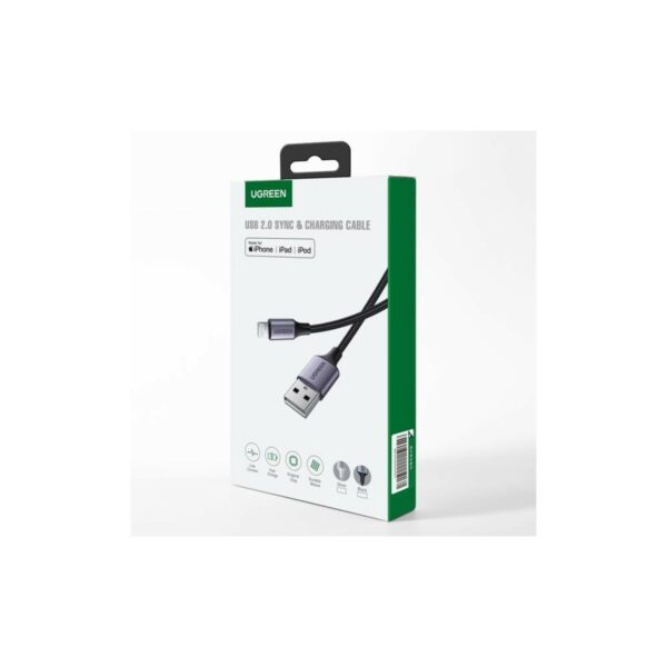 ugreen 60156 lightning to usb cable alu case with braided 1m (black)
