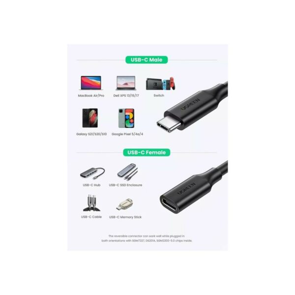 ugreen 10387 usb c/m to usb c/f gen2 5a extension cable 1m (black)