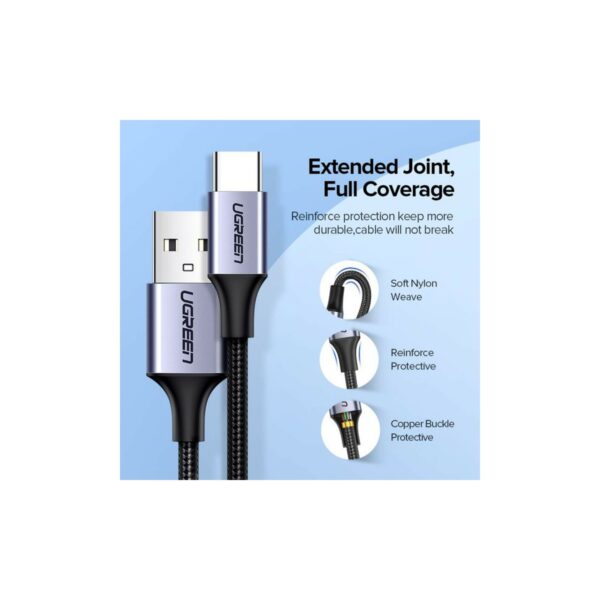 ugreen 60128 usb a 2.0 to usb c cable nickel plating aluminum braid 2m (black)