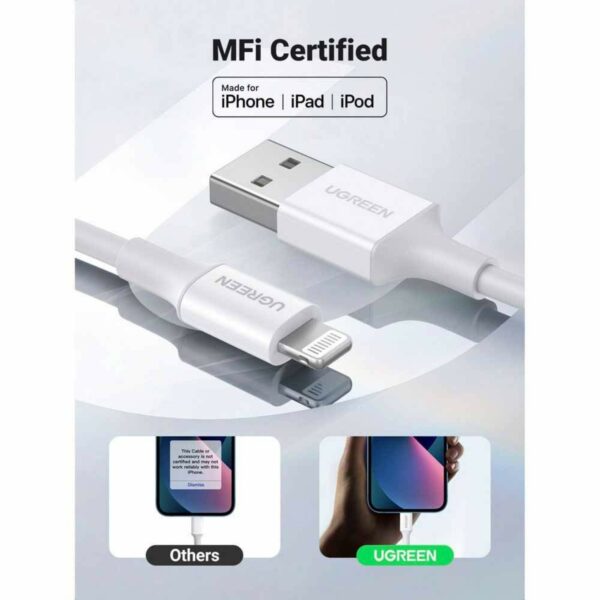 ugreen 20728 usb a male to lightning male cable nickel plating abs shell 1m (white) (6957303827282)