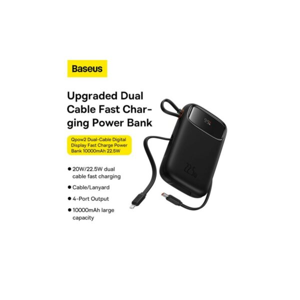 baseus qpow2 dual cable fast charge power bank 10000mah 22.5w