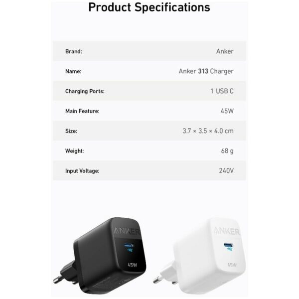 anker 313 charger 45w white (a2643g21)