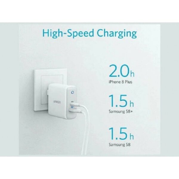 anker powerport pd+ 2 wall charger 35w white (a2636l21)