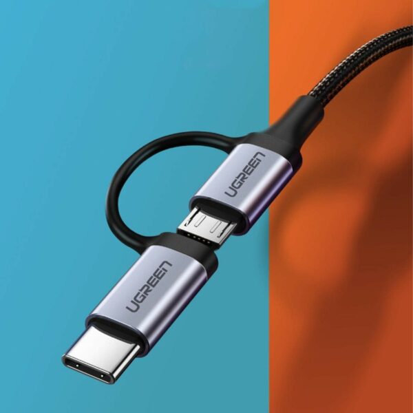 ugreen 30875 usb a to micro usb + usb type c cable 1m (black)