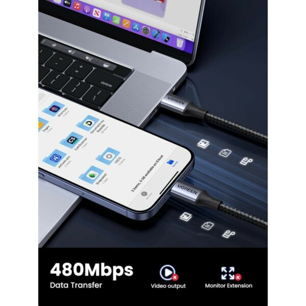ugreen 90440 usb c to usb c cable 240w aluminum case with braid 2m (space gray)