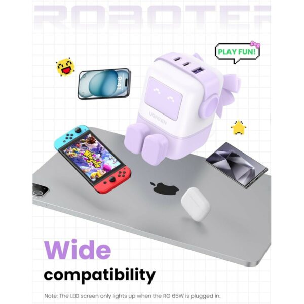 ugreen 35292 nexode 65w 3 port gan fast charger uk (purple)