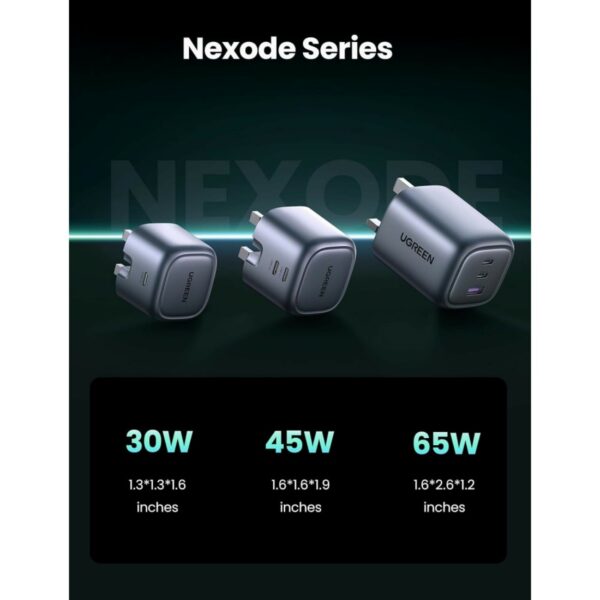 ugreen 90399 nexode 45w dual usb c pd gan fast charger uk (space gray)