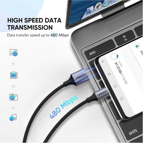 ugreen 60126 usb type c cable nylon braided usb a to usb c fast charger