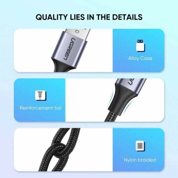 ugreen 60128 usb a 2.0 to usb c cable nickel plating aluminum braid 2m (black)