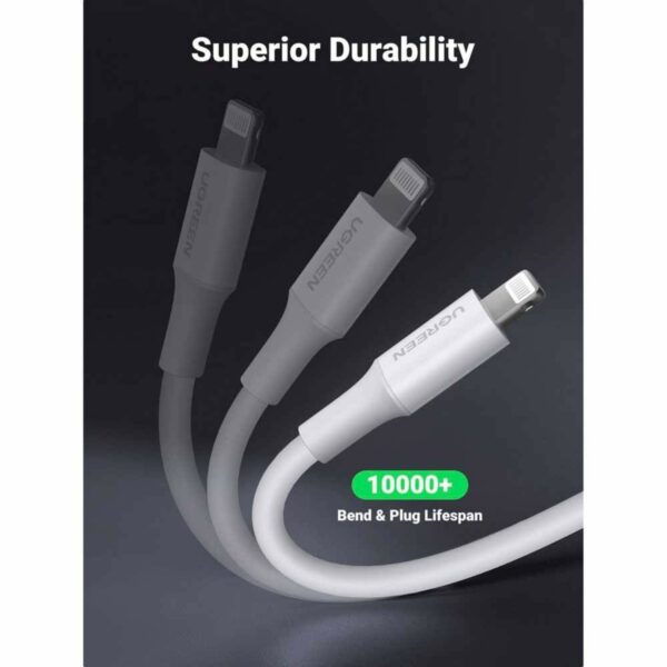 ugreen 20728 usb a male to lightning male cable nickel plating abs shell 1m (white) (6957303827282)