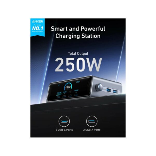 anker prime 250w gan desktop charger 6 ports silver (a2345241)