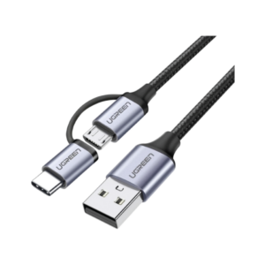 ugreen 30875 usb a to micro usb + usb type c cable 1m (black)
