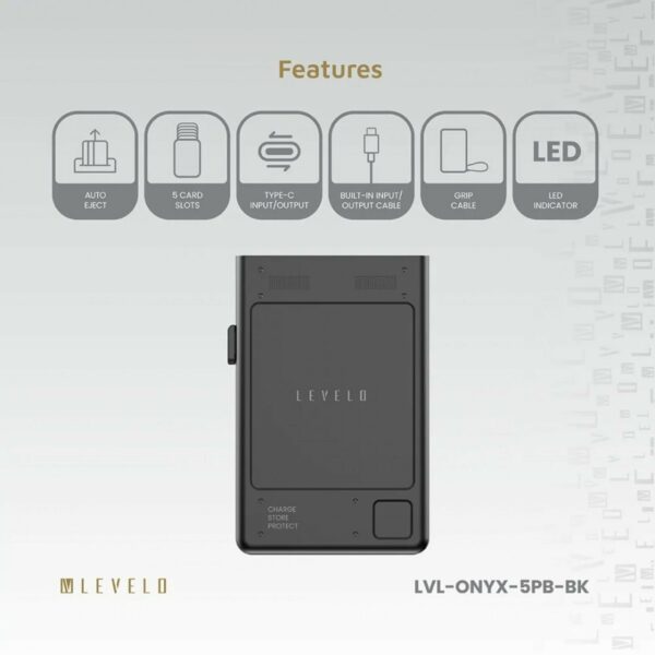 levelo onyx portable 5000mah 3 in 1 cardholder power bank