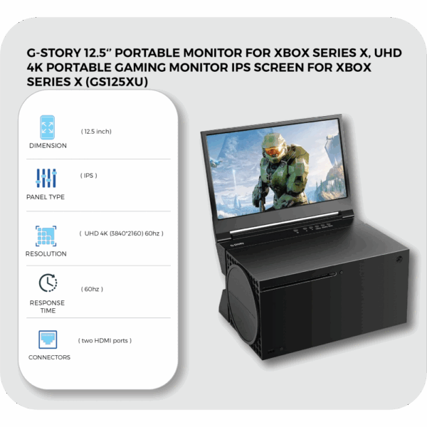 g story 12.5‘’ portable monitor for xbox series x, uhd 4k portable gaming monitor ips screen for xbox series x (gs125xu)